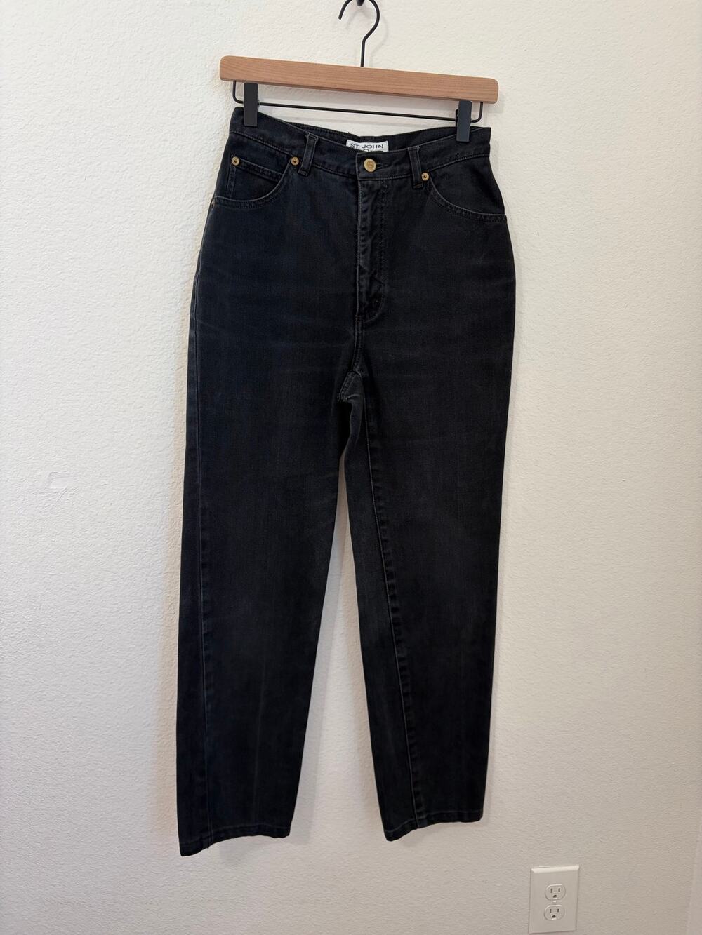 Vintage St.John Jeans Size 6 Black Denim Trousers Straight Leg Pants Made in USA